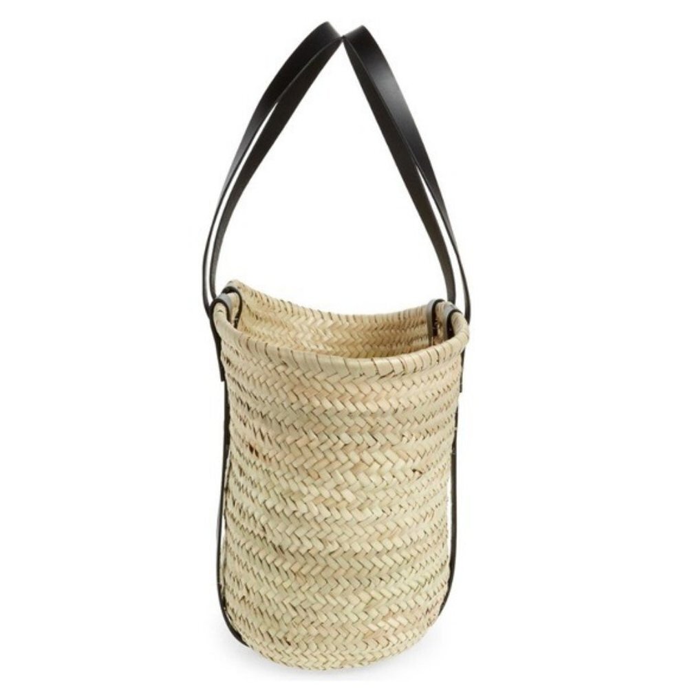 Frame Straw Tote Bag NWT Natural Woven Black Leather Trim - Picture 4 of 6